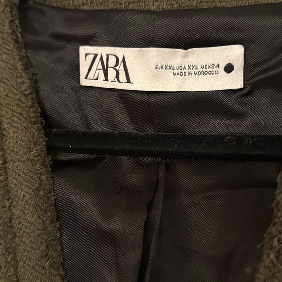 ZARA army green NEW tweed cropped blazer w/ shoulder pads & gold buttons-Sz.XXL - Picture 5 of 14